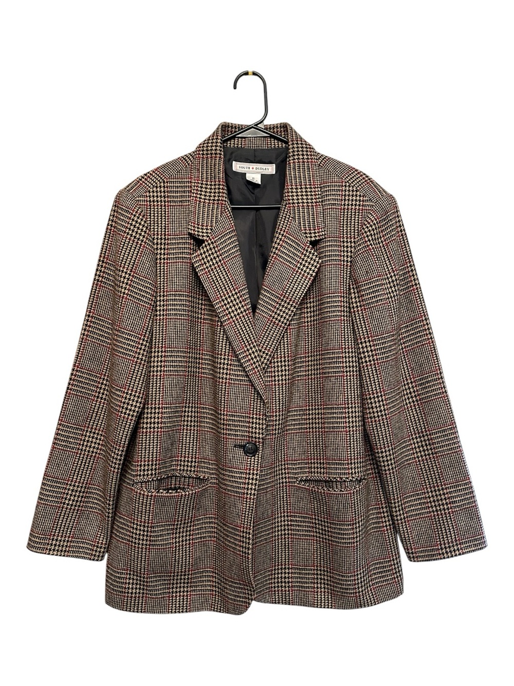 Vintage South Dudley Plaid Single-Button Blazer in Brown and Red Sz 16